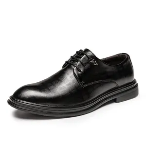 新款专利男士真皮尖头鞋系带正式软底商务连衣裙休闲步行皮鞋
