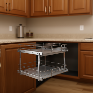 Organizador extraíble de 2 niveles, acero cromado, 17W X 21D, estantes para almacenamiento en gabinetes de cocina y despensa - Product Image 2