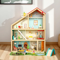 Grande Villa de Luxe à Trois Niveaux en Bois Massif pour Enfants, Maison de Jeu de Simulation DIY, Maison de Poupée pour Jeu de Rôle