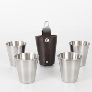 Ensemble de verres à shot personnalisés 4 pièces, récipient à boire 75 ml, <span class=keywords><strong>verre</strong></span> à shot en métal avec étui en cuir PU, mini tasse en acier inoxydable, voyage - Product Image 5