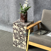 Table Basse Table d'Appoint Table à Thé Cube Piédestal Bas de Luxe en Marbre Calacatta Viola Naturel pour Décor de Salon Meuble de Luxe