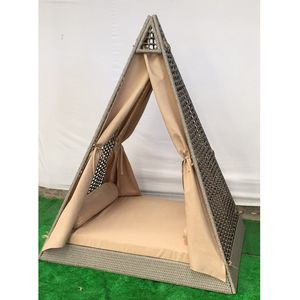 Muebles de Exterior Plegables y Portátiles Modernos, Cama de Playa con Dosel Triangular, Ratán, Hierro, para Parque, Patio, Villa, Estilo Playero - Product Image 6
