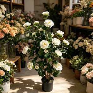 Camélia blanc neige élégant et délicat, aux pétales volumineux et superposés, idéal pour la décoration de banquets, les vitrines, les chambres et les jardins. - Product Image 4