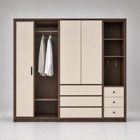 Armoire moderne minimaliste à deux tons, blanc crème et bois de noyer, avec tiroirs, prête à assembler, en contreplaqué mélaminé, OEM ODM