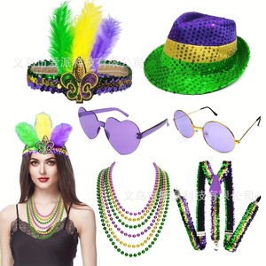 Conjunto de Diadema con Cuentas, Lentejuelas y Plumas para Carnaval de Mardi Gras, Accesorios de Disfraces Unisex para Fiestas - Product Image 1