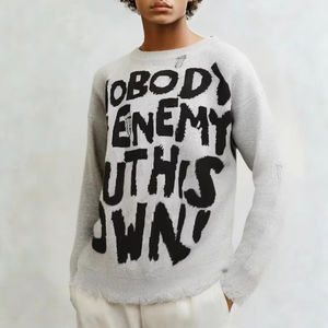 Streetlux nouveau chandail au design américain pour hommes New Rip Winter Letter loose long sleeve knit men's sweater - Product Image 1