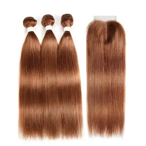 Colored 30 Honey Blonde Bundles With Closure Peruvian Straight Human Hair 3 Bundles With Closure Remy Hair No Shedding