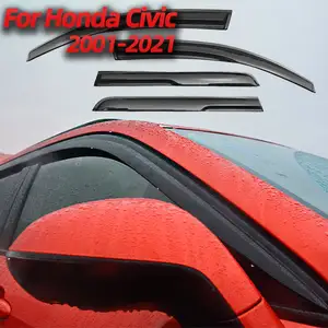 4 buah Aksesori Mobil Panel ventilasi pelindung hujan deflektor jendela 2001-2021 hitam untuk Honda Civic 10th