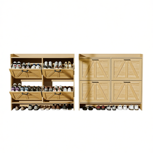 Scarpiera a 4 cassetti ribaltabili, grande capacità 32 paia, organizer a scomparsa, ripiano superiore espositivo, finitura marrone vintage - Product Image 1