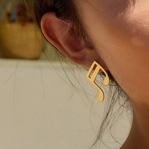 Pendientes de Notas Musicales, Chapados en Oro de 18K, Acero Inoxidable, Diseño Geométrico, Joyería de Moda Unisex - Product Image 3