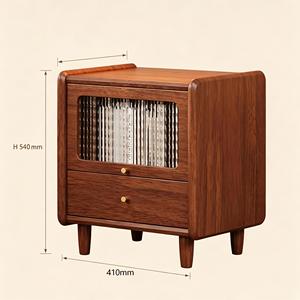 Midcentury Modern European Solid Wood Nightstand with 2 Drawers-Eco-Friendly Bedroom Furniture for <b>Small</b> Apartments - Product Image 4
