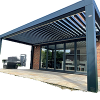 Pavillon de jardin surélevé de luxe en alliage d'aluminium avec toit à persiennes, éclairage LED intelligent et ventilation motorisée, télécommande à une touche