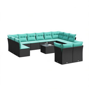 Ensemble de canapés de patio en polyrotin noir moderne avec coussins, mobilier d'extérieur pour 10 personnes, design contemporain - Product Image 1