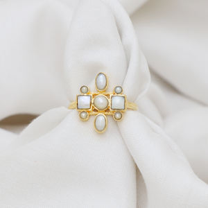 Anillo de joyería de moda de lujo lindo encanto señoras compromiso perla anillo 18K chapado en oro joyería boda mujeres anillo al por mayor - Product Image 2