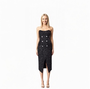 <span class=keywords><strong>Abito</strong></span> Midi di Lusso con Paillettes Senza Spalline, <span class=keywords><strong>Doppiopetto</strong></span>, Spacco Frontale, Aderente, Elegante per Feste, Serate, Club e Banchetti - Product Image 4