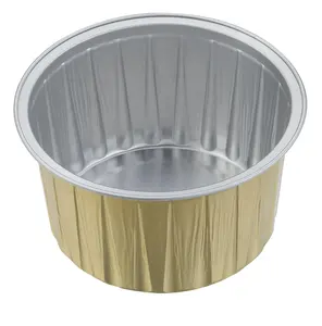 Gobelets Semi-Gâteau 90x48mm 200ml pour Buffet avec Couvercle en Plastique, Récipient Alimentaire en Feuille d'Aluminium de Couleur Or Noir Rouge CRO200