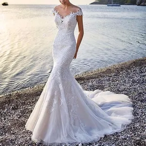 KDG gelin balık kuyruğu gelin elbiseler beyaz düğün backless dantel gelinlik dantel elbise kadın gelinlik aracılığıyla izledi