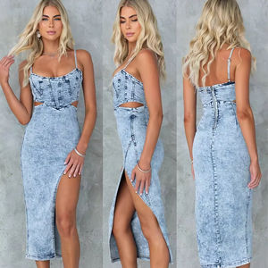 Abiti <span class=keywords><strong>in</strong></span> Denim Aderenti con Bretelle per Donna, Pronti per la Spedizione, Casual, Slim Fit con Spacco, per Primavera Estate - Product Image 2