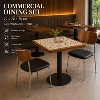 Ensemble de table à manger ronde avec plateau en carrelage, chaises à dossier en bois, base en métal, meubles modernes pour restaurant, café, hôtel