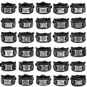 Vikingo <span class=keywords><strong>de</strong></span> cuero ancho nórdico para pulsera para hombres Punk Cross-Border con patrón geométrico <span class=keywords><strong>de</strong></span> cabeza <span class=keywords><strong>de</strong></span> Lobo celta <span class=keywords><strong>de</strong></span> moda gran oferta - Product Image 1