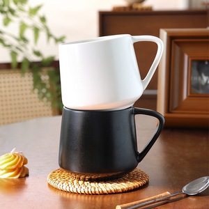 Nordic Minimalist <b>Ceramic</b> Mug Matte Finish Porcelain Office Coffee Tea <b>Cup</b> Gift Black White 7-Shaped Handle - Product Image 4