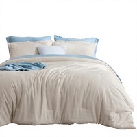 Ensemble de couette Queen Size beige, teinture cationique mélangée, 3 pièces, respirant, doux pour la peau, confortable toute saison