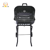 Barbecue fumoir avec table latérale, chariot à quatre pieds rouge, barbecue au charbon de bois