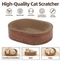Grattoir à chat en carton ondulé anti-peluches, rond, ovale, 3-en-1, lit et grattoir pour chats d'intérieur, mobilier pour animaux de compagnie OEM