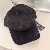 Groothandel Luxe Zwarte Gorras Hoeden Dames Retro Baseball Caps met Strass & Bladmotief Gebogen Klep