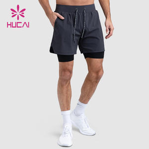 Pantalones Cortos Deportivos de Gimnasio para Hombre HUCAI, Personalizados con Logotipo OEM, Forrados, de Doble Capa, de Nailon, con Dobladillo Dividido, de 5 Pulgadas, 2 en 1, para Entrenamiento Físico - Product Image 5