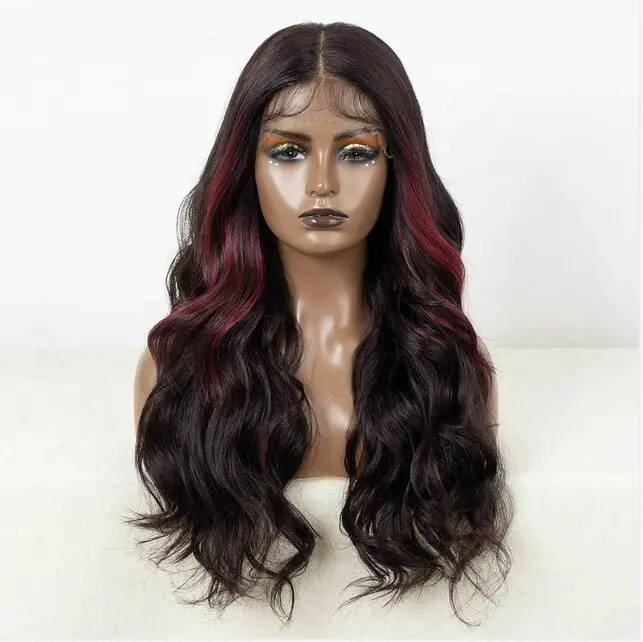 13x7 Lace Frontal HD Transparent Synthetic High Temperature Wig Body Wave Lace Wig Long Ombre Brown Wig Pre Plucked Free Part