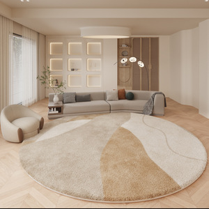 Alfombra Redonda DZ de Imitación de Cachemira, Diseño Geométrico Abstracto Blanco, Antideslizante, para Sala de Estar, Mesa de Centro, Dormitorio - Product Image 5