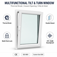Fenêtre à battant multifonctionnelle en aluminium à rupture de pont thermique, double vitrage Low-E, insonorisée, à ouverture vers l'intérieur, pour salle de bain