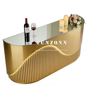 تصميم جديد لعام <span class=keywords><strong>2026</strong></span> لكاونتر بار وطاولة استقبال عصرية من الفولاذ المقاوم للصدأ الذهبي - Product Image 2