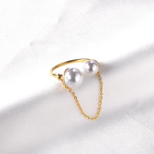 Anillo de Dedo Chapado en Oro de Moda 2021, Diseños en Forma de U, Anillo de Joyería con Perlas, Anillo de Perlas de Agua Dulce para Mujer - Product Image 5