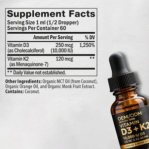 Toptan OEM sağlık takviyesi çin üretici toptan OEM özel etiket <span class=keywords><strong>Vitamin</strong></span> D3 K2 10000iu MK7 sıvı damla - Product Image 2