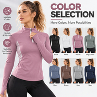 Haut de yoga pour femme à col montant et manches longues, léger, séchage rapide, manches raglan, idéal pour la course, la gym et l'entraînement