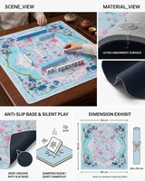 Tapis de Mahjong Américain Floral Moderne de Luxe, Taille Standard, Surface Silencieuse, Portable, Thème Rose et Bleu pour Jeu de Divertissement