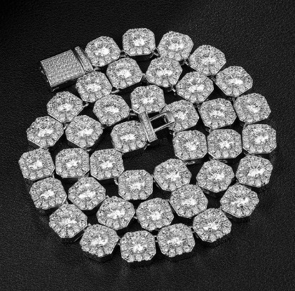 N03226- Chaîne de tennis baguette carrée 11 mm Argent