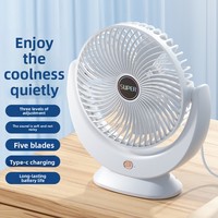 Ventilateur de bureau USB sans pales réglable, 5 pales, moteur sans balais en plastique, grande autonomie, grand vent, silencieux, refroidissement intégré