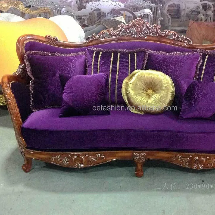 OE-FASHION Arabie Saoudite antique en bois et velours violet canapé ensemble/Turc canapé en bois/Égyptien en bois canapé