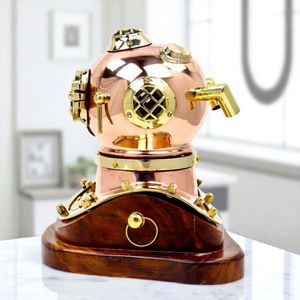Réplica del Casco de Buceo Mark V con Base de Madera, Decoración Náutica Marítima Steampunk, Casco de Buceador para Exhibición, Grabado Personalizado Coleccionable - Product Image 2