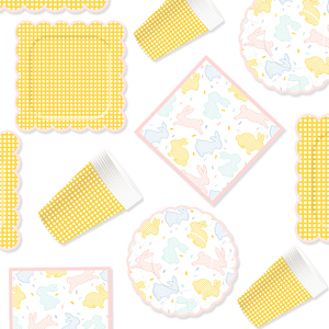 DAMAI Easter Party Theme Decor Bulk Wholesale Set Yellow Check Easter Rabbit Paper Plates <b>Tablecloth</b> Party <b>Disposable</b> Tableware - Product Image 4