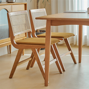 Chaise rustique en bois massif tressée à la main chaise de salle à manger de loisirs chaise de loisirs en bois massif chaise en rotin - Product Image 2