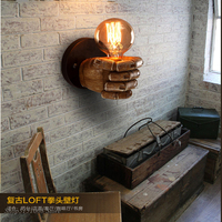 Rétro Main Droite Poing Résine Applique Loft Industriel Vent Décoration Antique Applique Murale E27 Chambre Lumière Applique Led Luminaires
