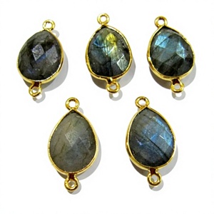 Ensemble de 2 connecteurs en labradorite naturelle, forme poire, 10x13mm, pierre précieuse bleue chatoyante, double boucle, breloques en forme de cœur - Product Image 1