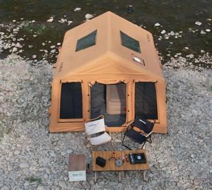Grande tente de camping gonflable en coton imperméable à double couche, pour 3-4 personnes, portable, ouverture automatique rapide en extérieur - Product Image 1