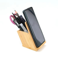 Chargeur sans fil en bambou avec porte-stylo de bureau, organiseur de crayons multifonctionnel pour bureau, support de téléphone portable pour rangement de bureau