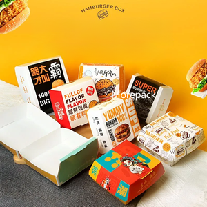 工場供給 ランチ弁当 ハンバーガー テイクアウト 紙箱 バーガー包装箱 バーガー紙トレー ファーストフードトラック用 - Product Image 3