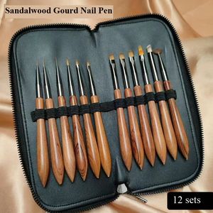Lot de 12 pinceaux japonais en bois de santal pour nail art, manche en gourde, en nylon, pour dessin floral et peinture au gel UV - Product Image 6